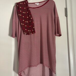 Set of 2 LuLaRoe Maroon and White Striped Tunic Top w/ Matching Heart Leggings